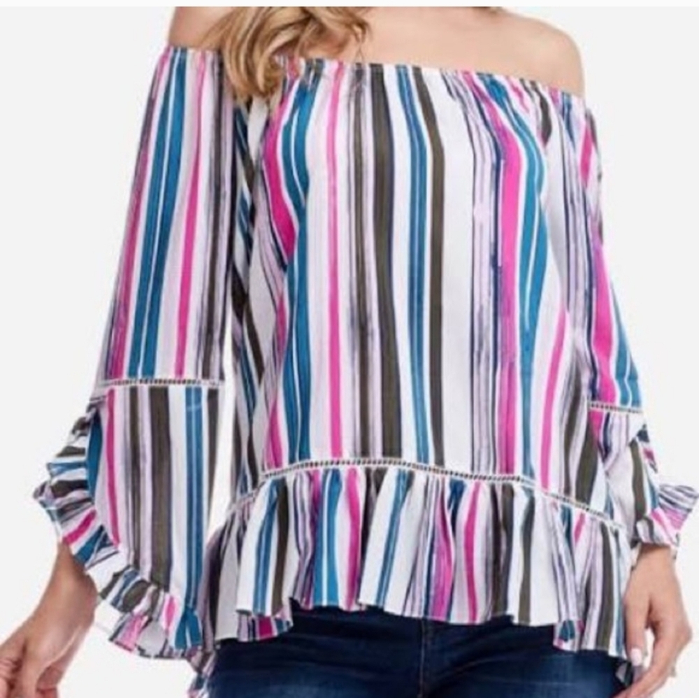 Striped Multicolor Women's Top To Add A Pop Of Color To Any Wardrobe Size Medium